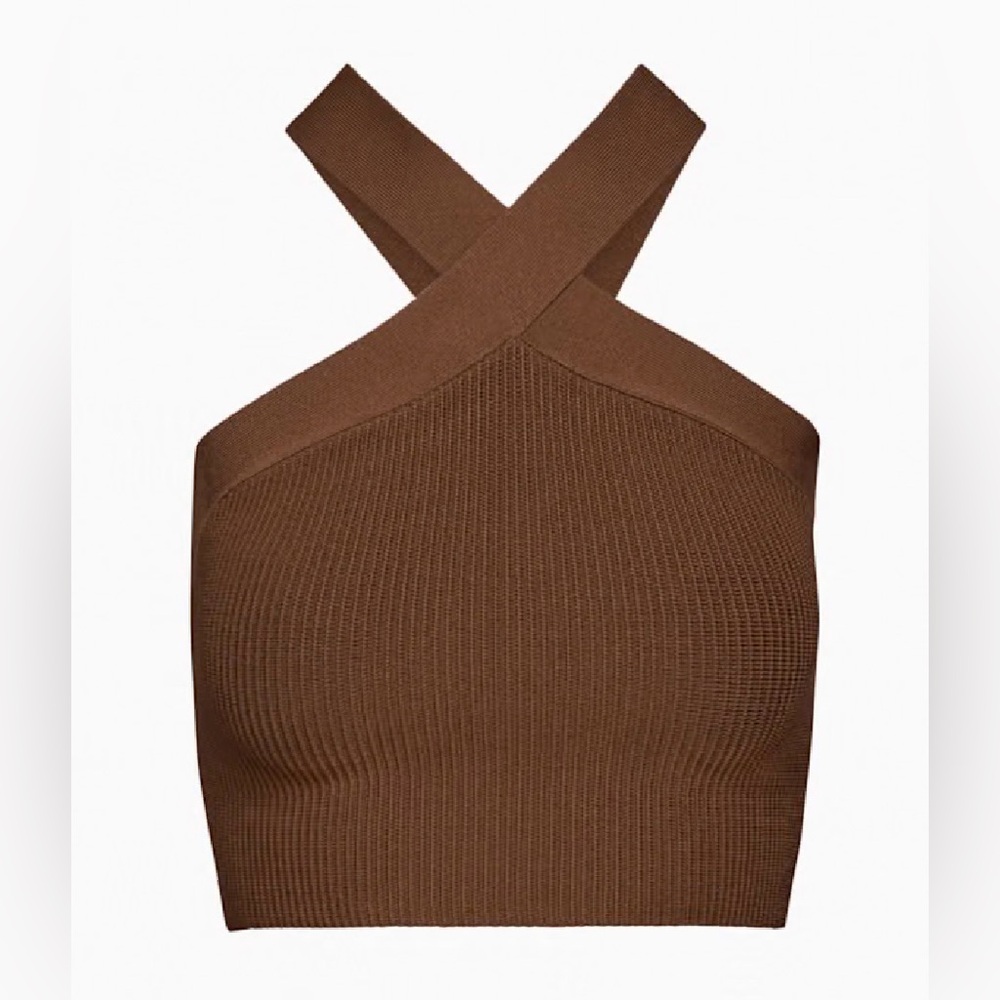 Babaton -NWT women’s Cropped sculpt knit criss cross Tank top ribbed brown SZ XS